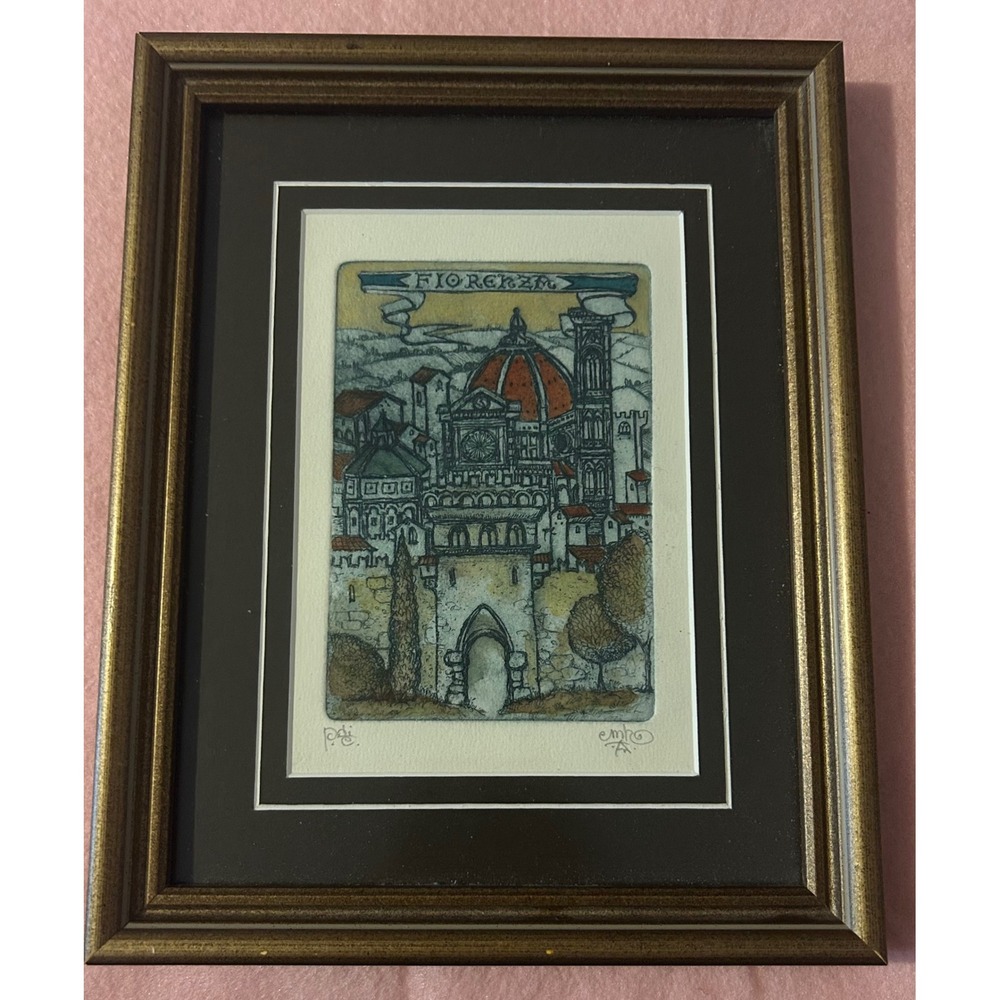 Signum Firenze Original Etching Fiorenza Florence Italy Signed Framed Art